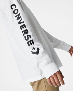 Converse Wordmark Long Sleeve Férfi Pólók Fehér | HZFNMLB-HU